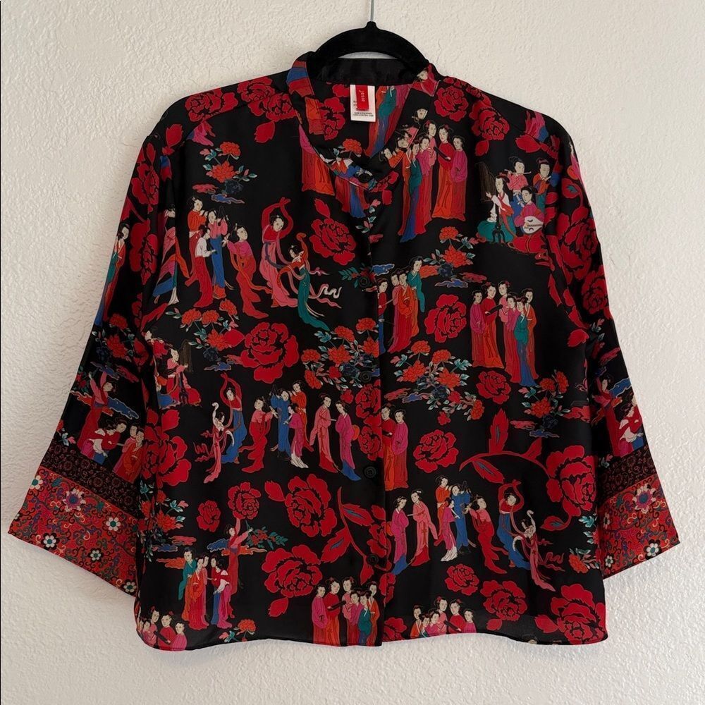 Josie natori Floral ethnic print oriental Button-Up Blouse